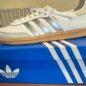 Adidas White and Silver Sambas